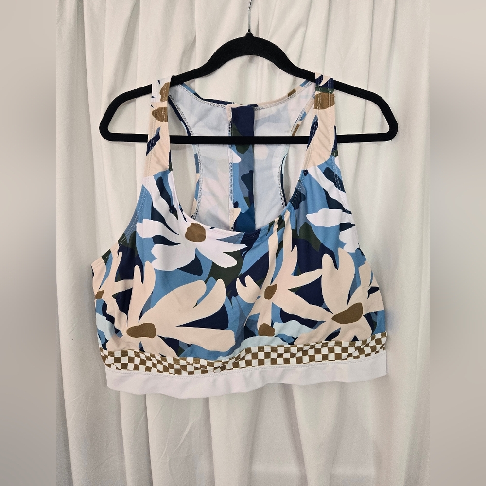 Meet Curve Floral Blue/ Cream Activewear Workout Bra